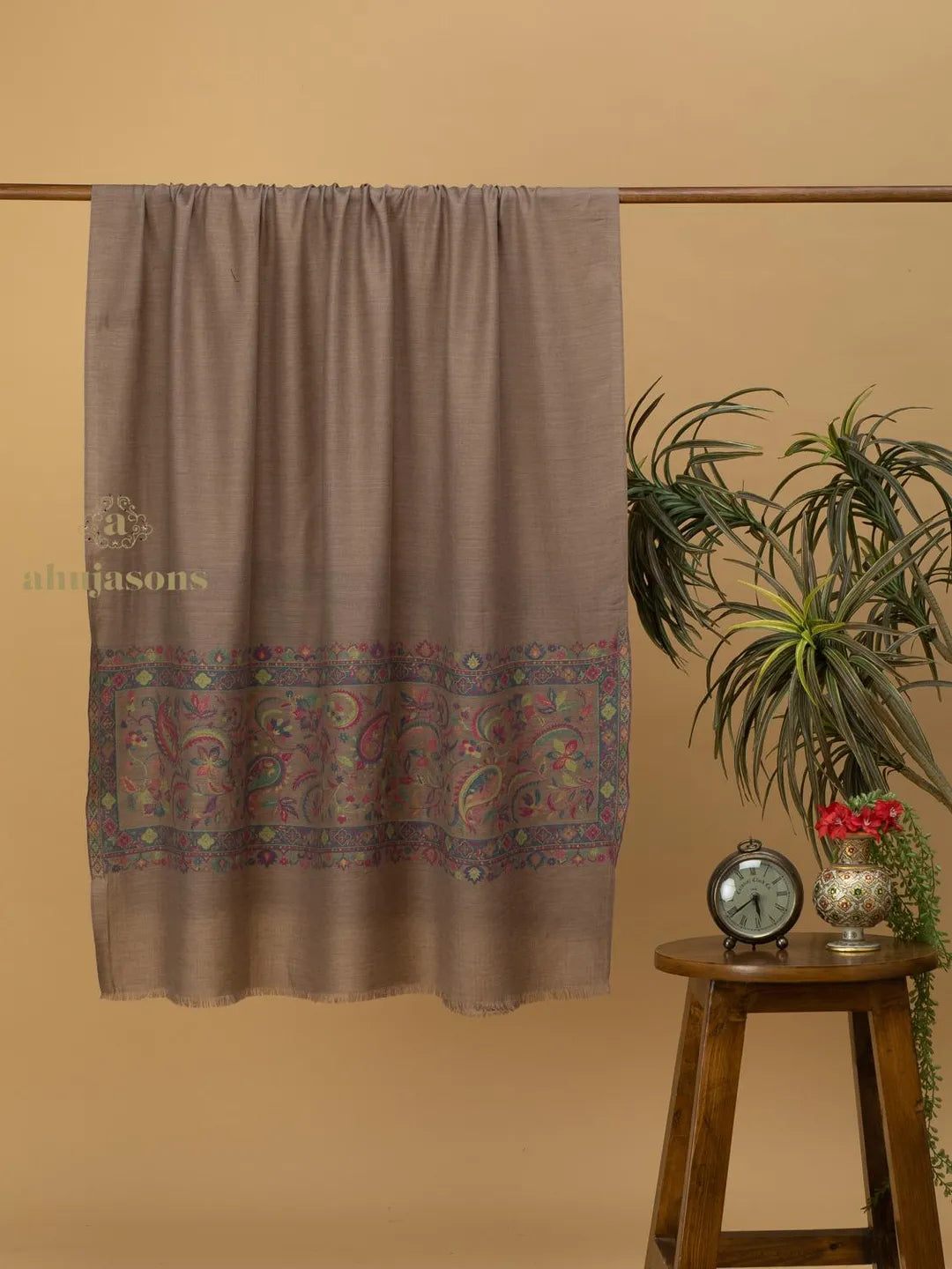 Elegant Shawl Wool Blend with Palla With Zari Pattern in Multi