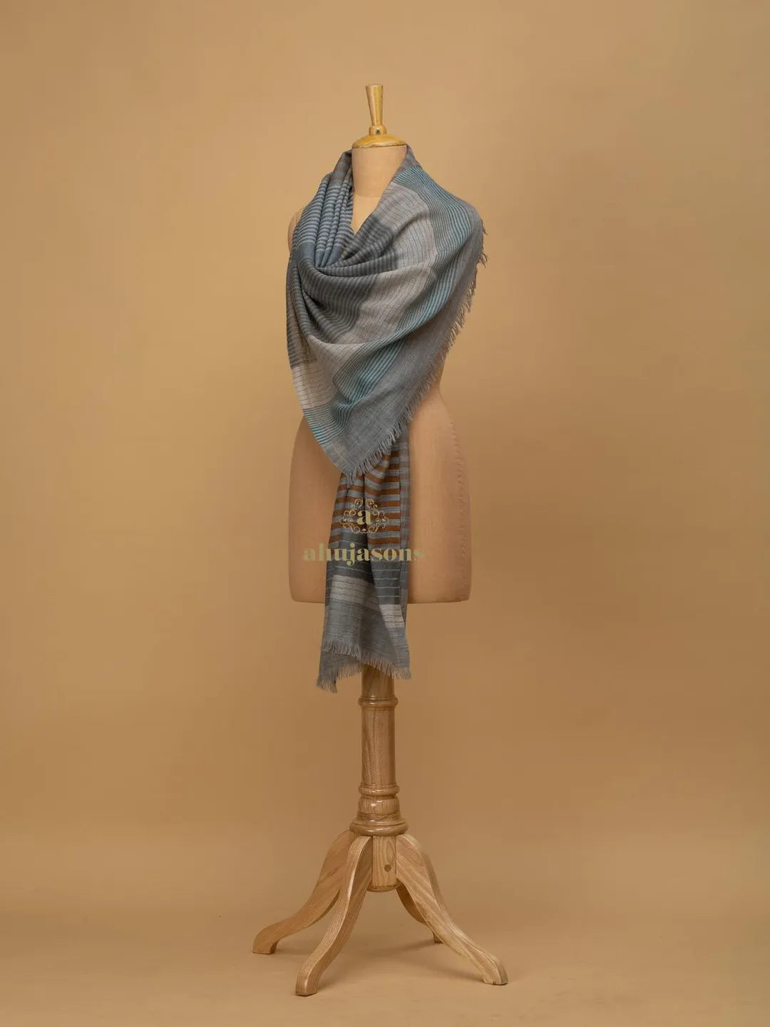 Elegant Stole Wool Blend with Dobby Pattern in Multi