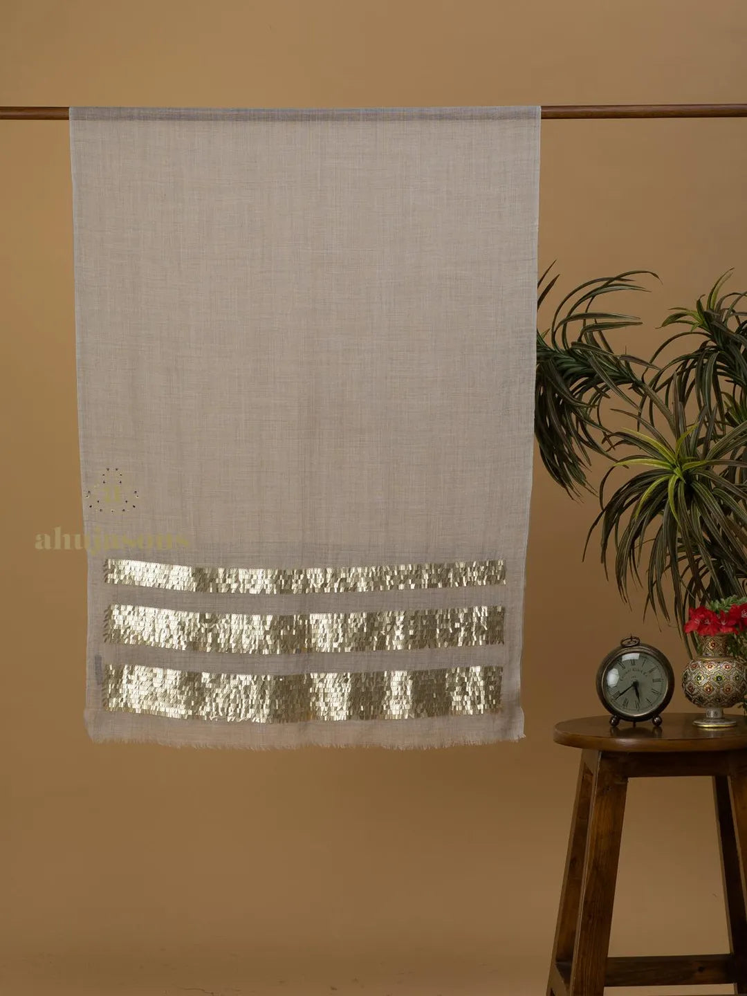 Elegant Stole Sequined Detailing with Sequence Pattern in Beige