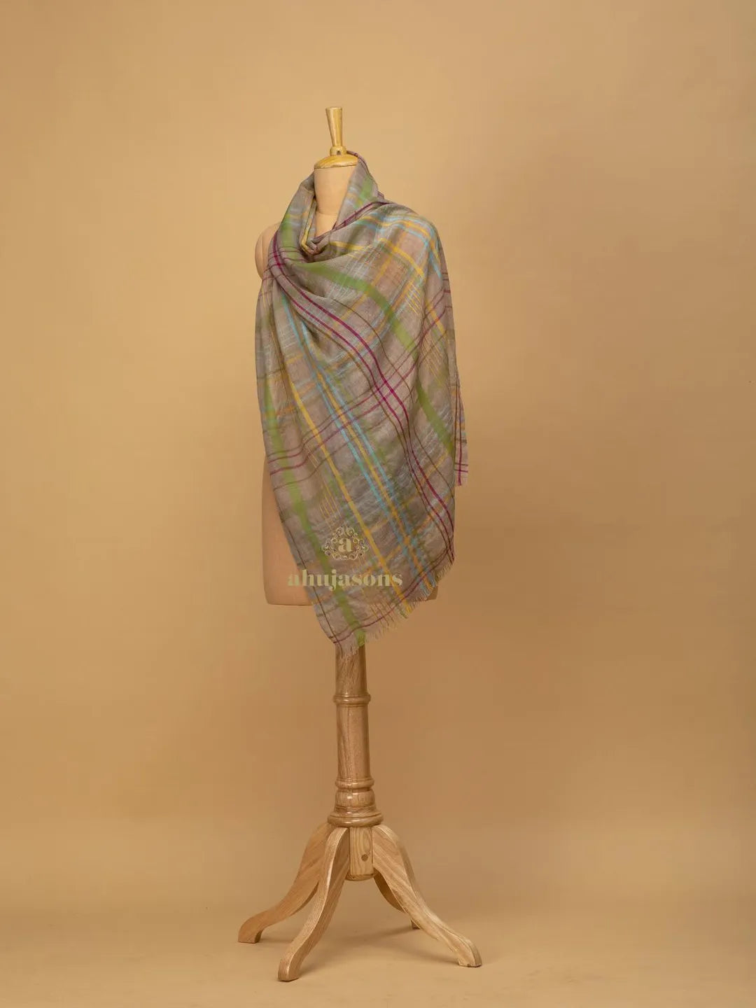 Elegant Stole Wool Blend with Dobby Pattern in Beige