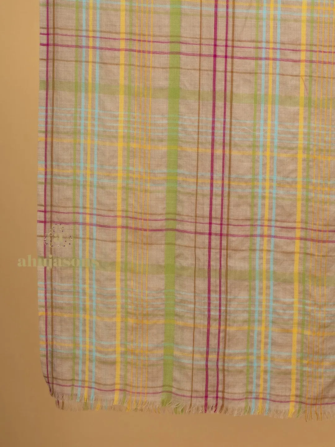 Elegant Stole Wool Blend with Dobby Pattern in Beige