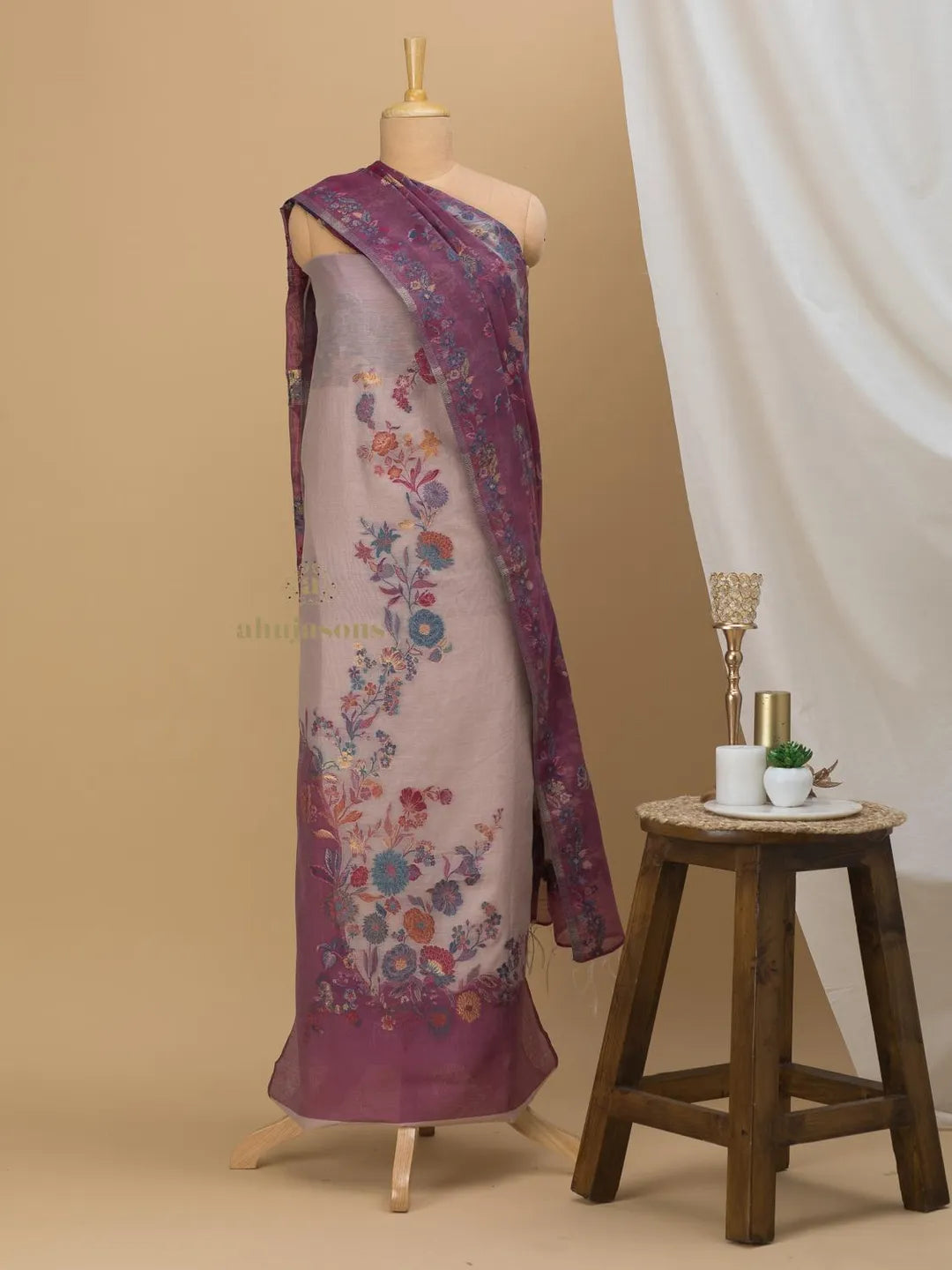 Elegant Light Magenta Cotton silk suit with zari weaving Ensemble