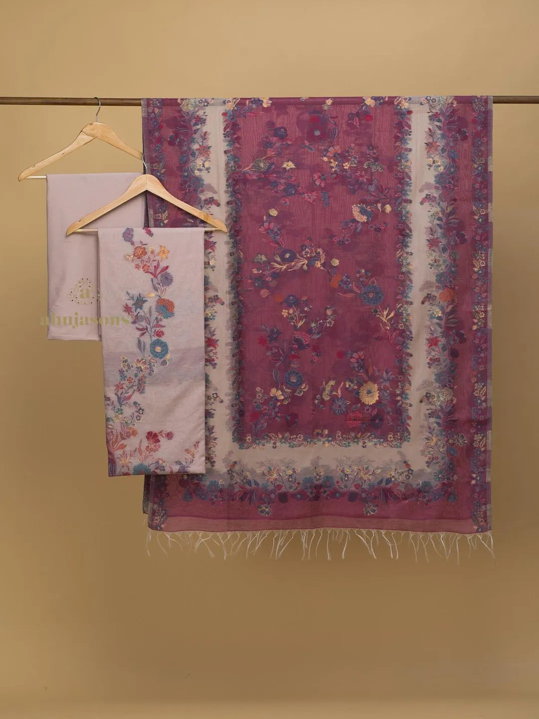 Elegant Light Magenta Cotton silk suit with zari weaving Ensemble