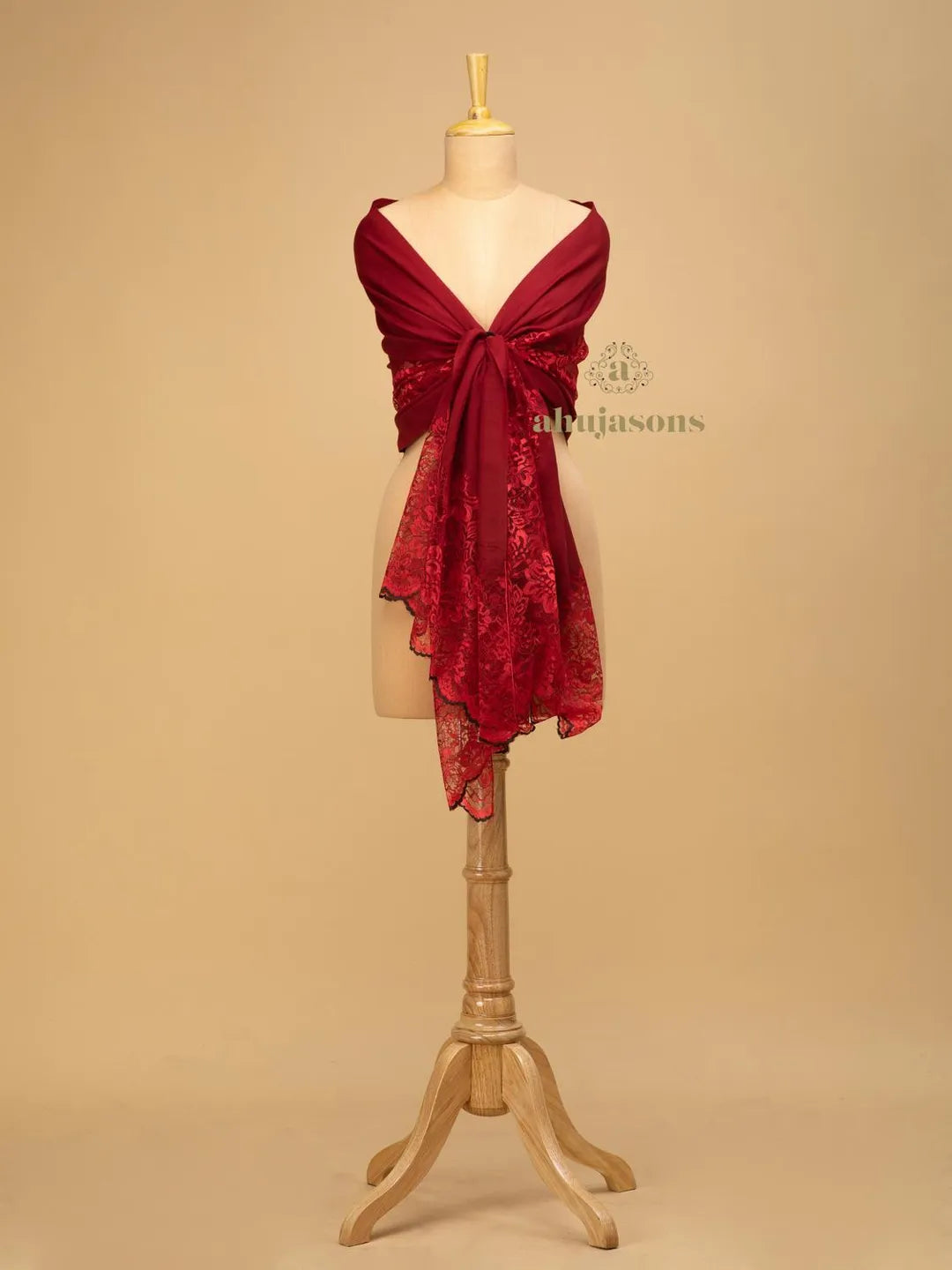 Elegant Stole Wool Blend with Dobby Pattern in Red