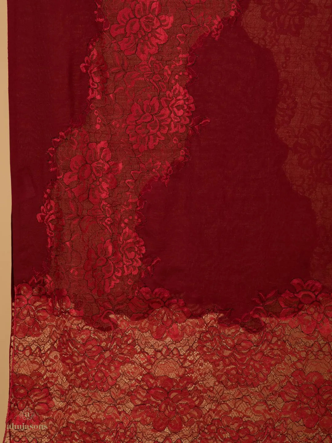 Elegant Stole Wool Blend with Dobby Pattern in Red