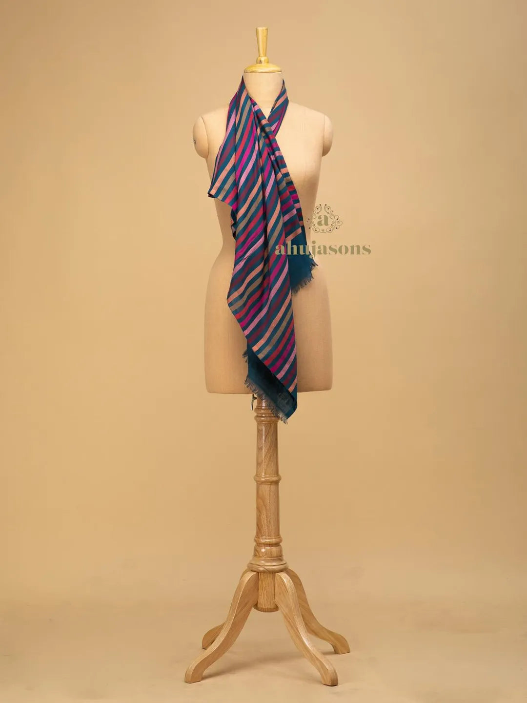 Elegant Stole Wool Blend with Dobby Pattern in Multi