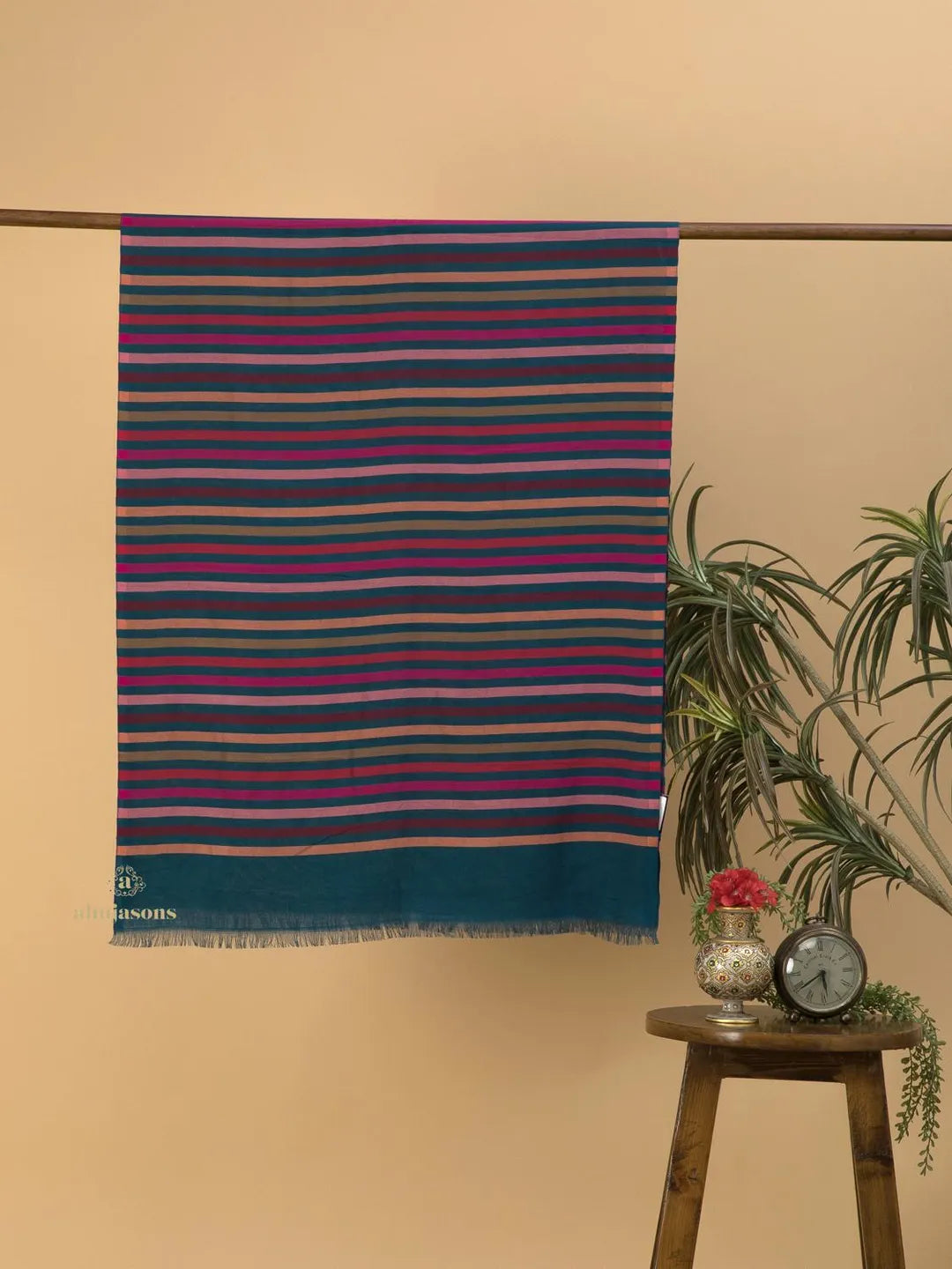 Elegant Stole Wool Blend with Dobby Pattern in Multi