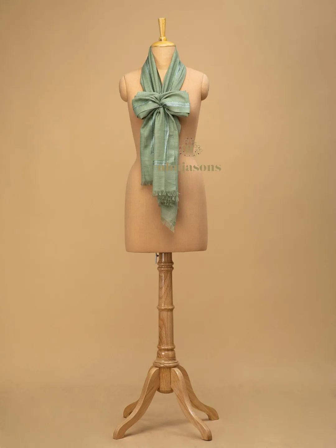 Elegant Stole Wool Blend with Dobby Pattern in Pista Green