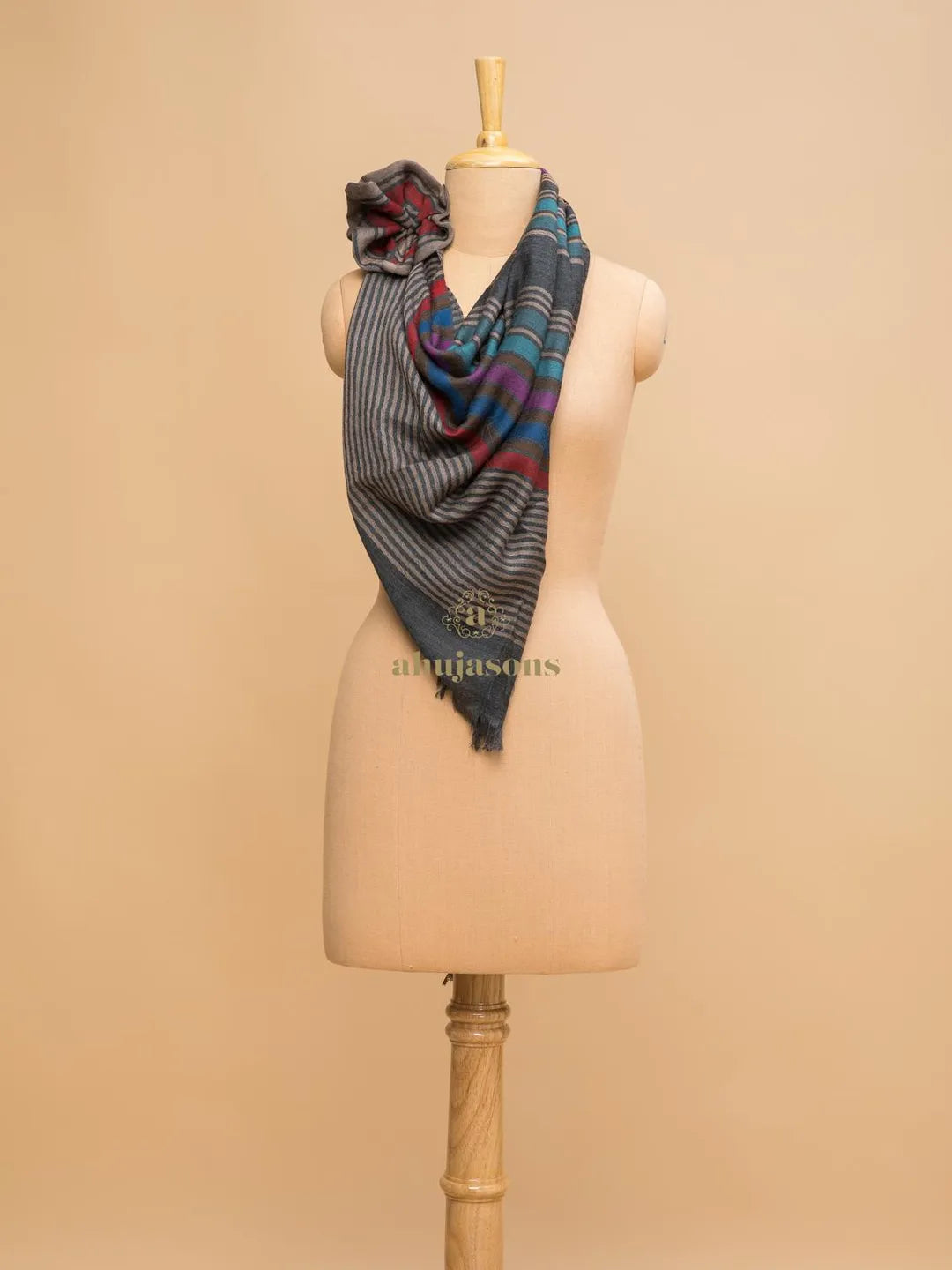 Elegant Stole Wool Blend with Dobby Pattern in Multi