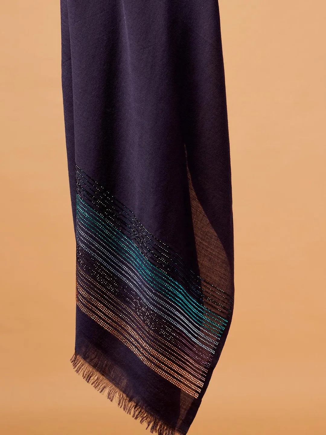 Elegant Stole Wool Blend with Dobby Pattern in Blue