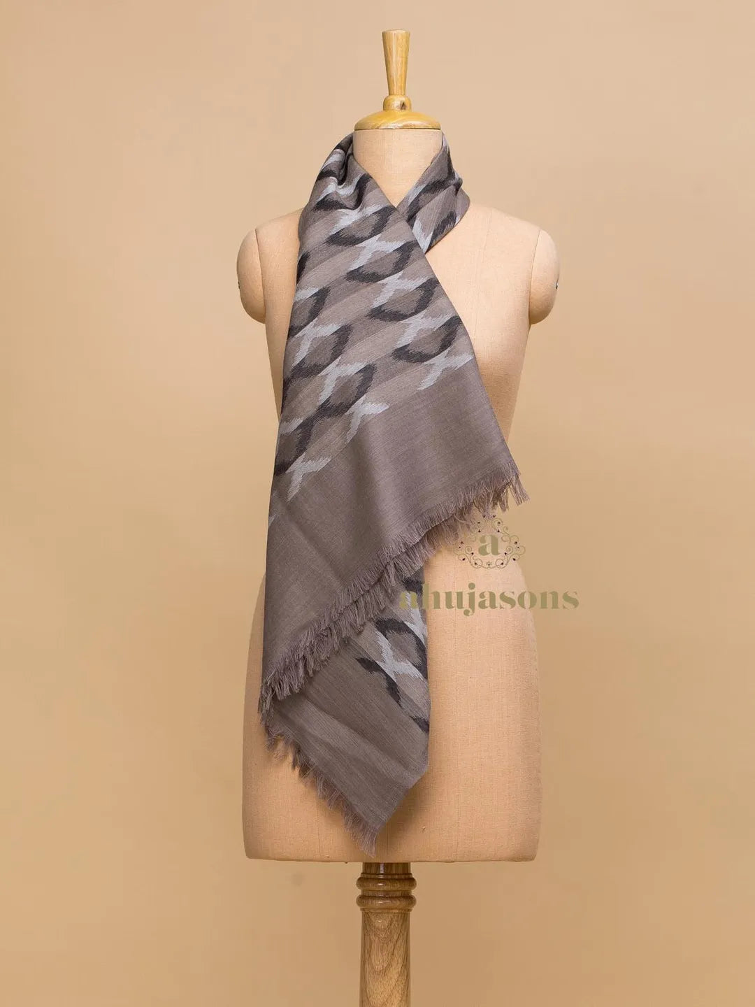 Elegant Stole with Ekat Pattern in Brown