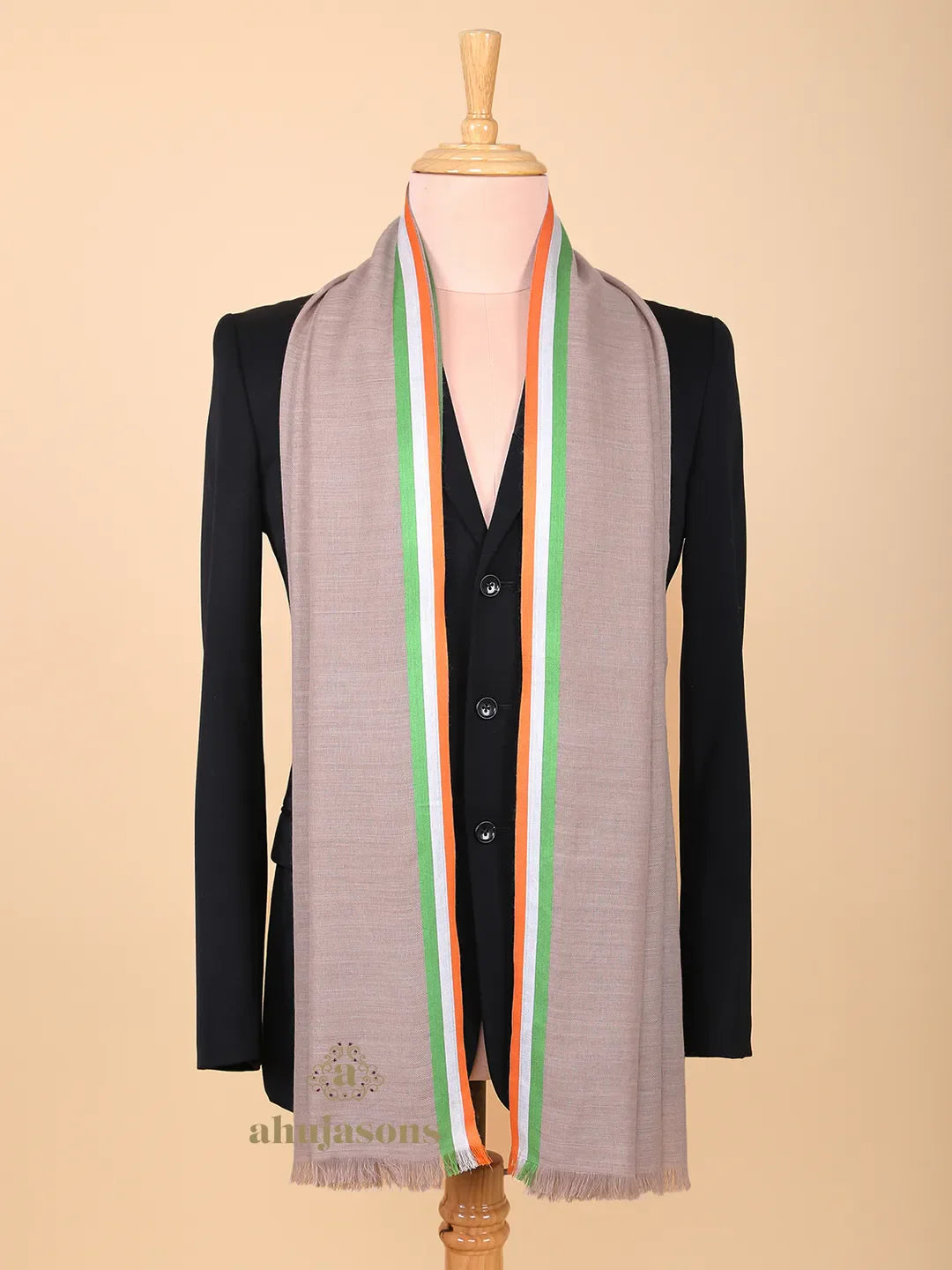 Elegant Stole with Tricolour Pattern in Beige