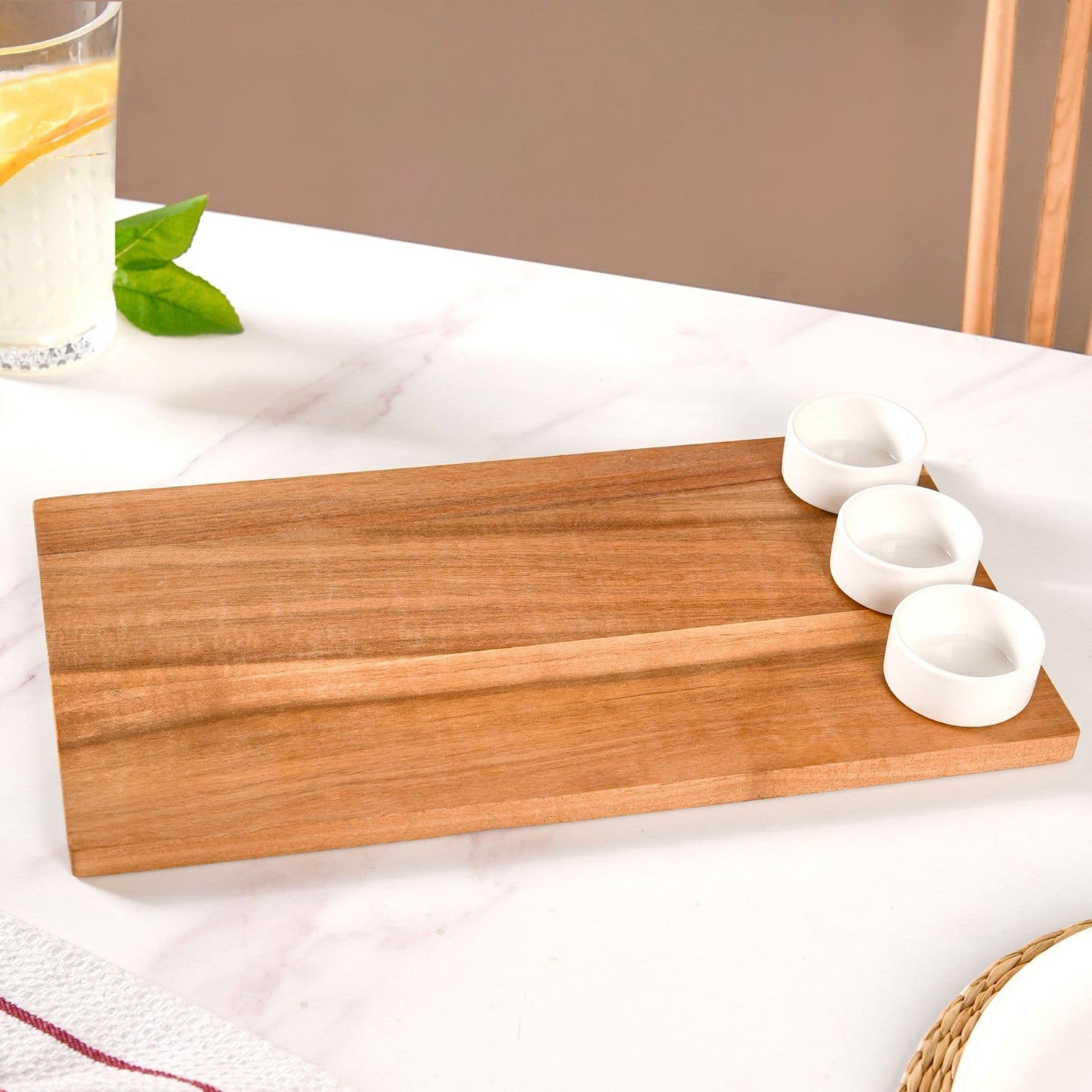 Acacia Wood Cheeseboard With Set Of 3 Small Bowls 50ml