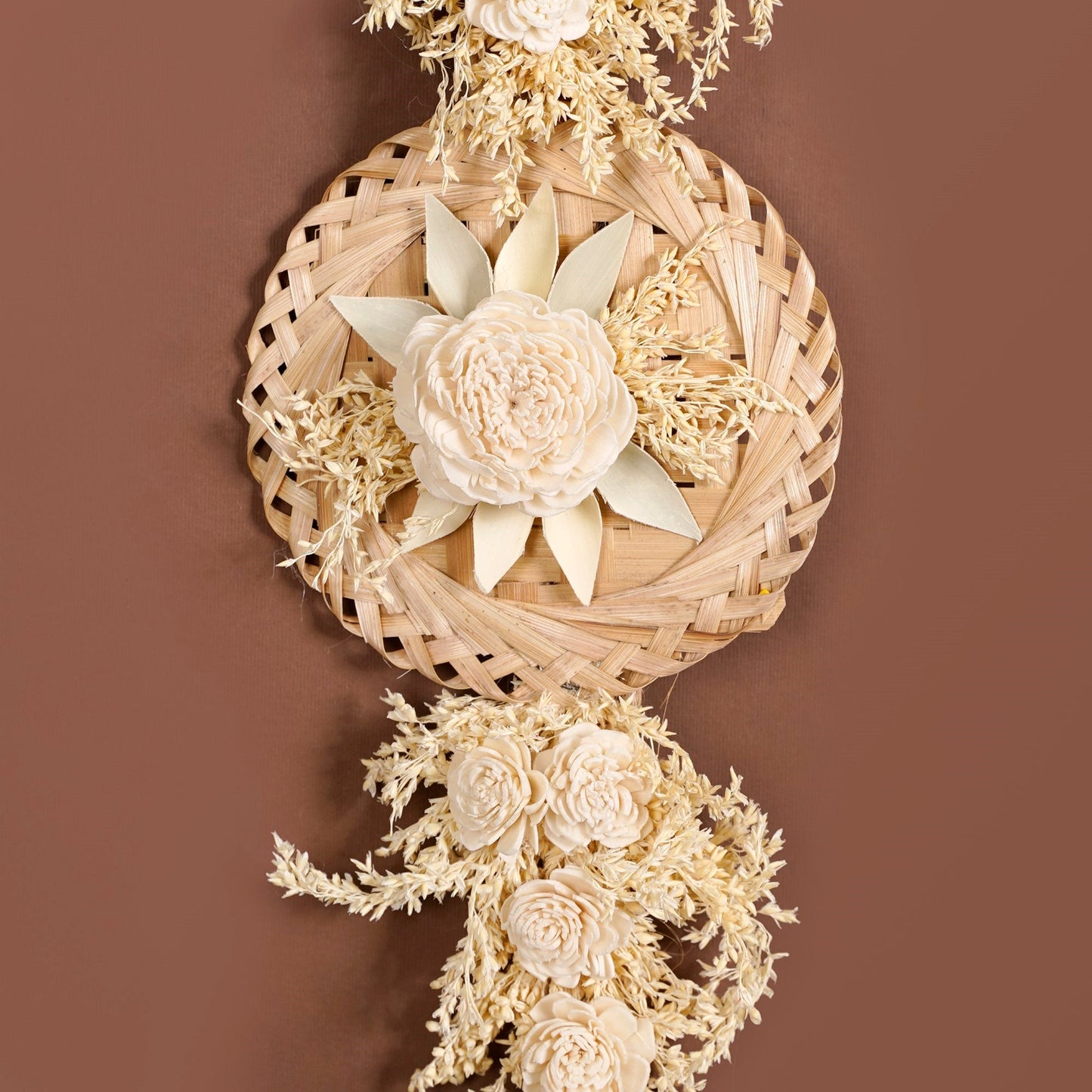 All Natural Wall Hanging With Sola Flowers And Dried Grass Set Of 2