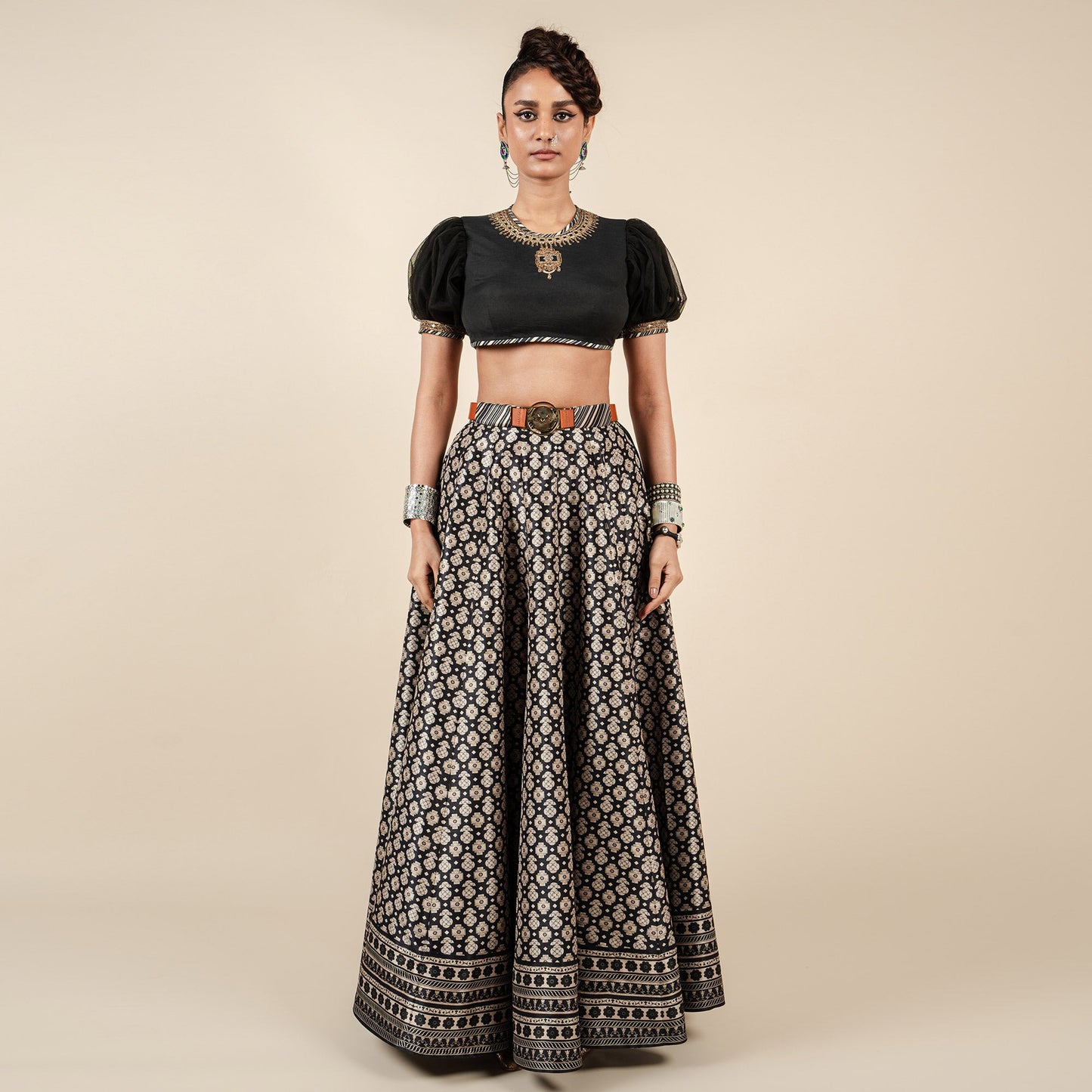 Almond Ivory - Black Skirt Set | CHAR