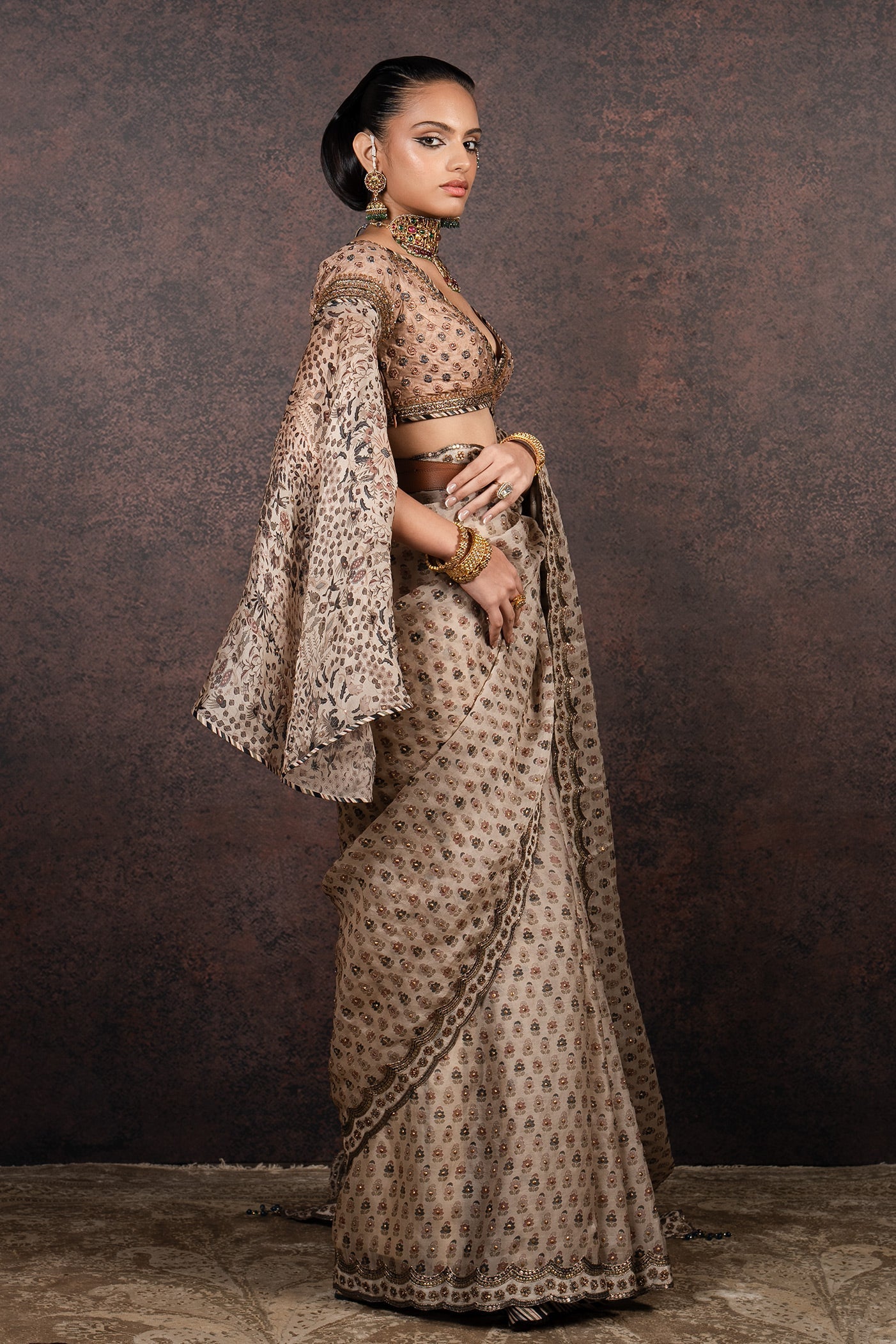 Almond Peach Saree Set | MURAQQA