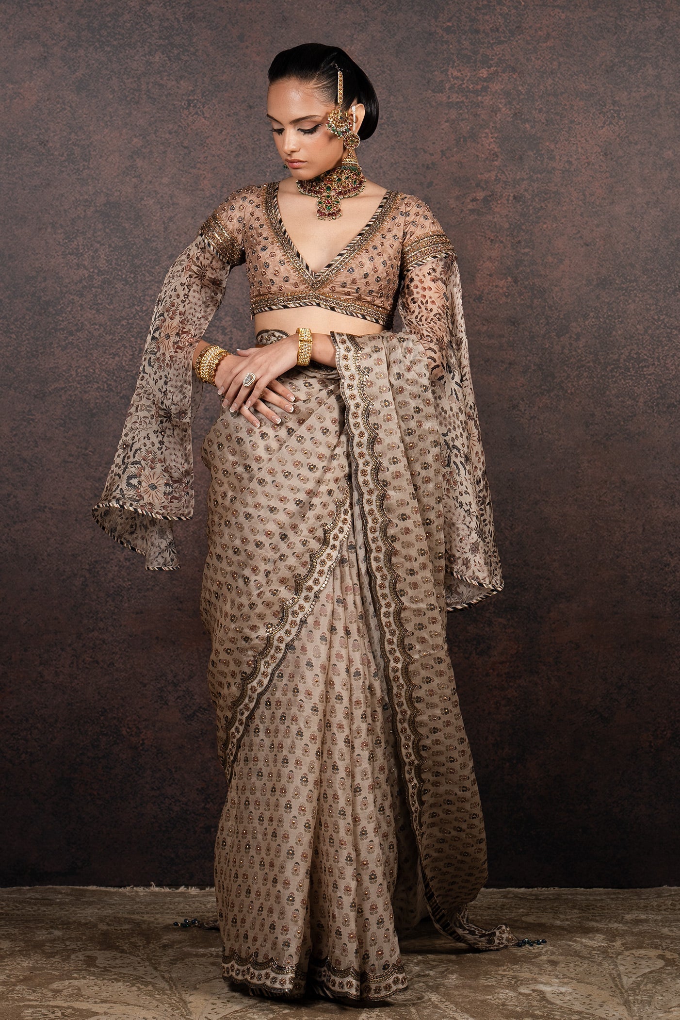 Almond Peach Saree Set | MURAQQA