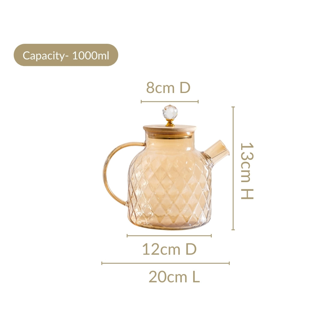 Amber Luxe Diamond Borosilicate Glass Jug 900ml