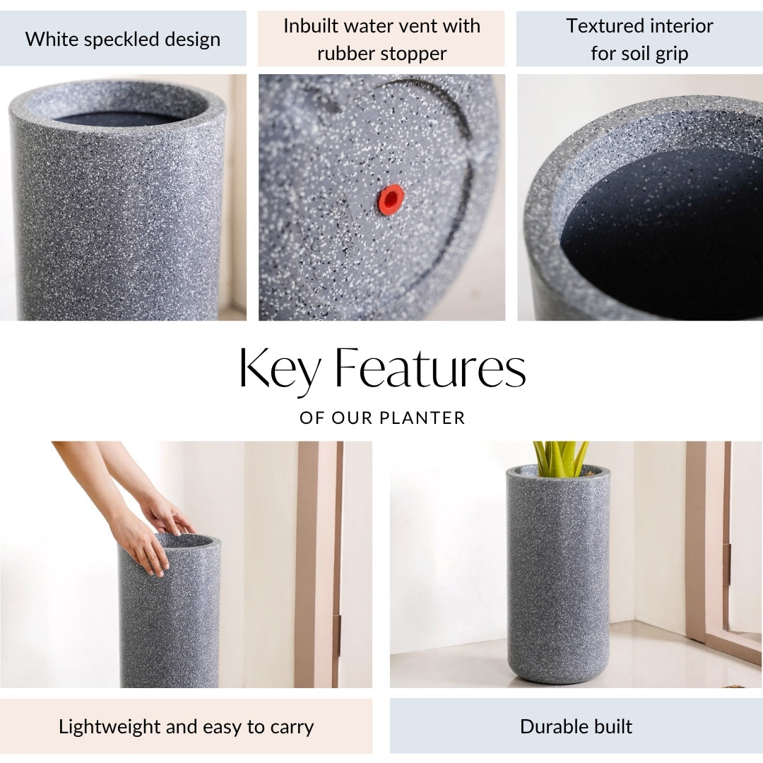 Planterra Grey Tall Cylindrical Planter 18x9 Inch