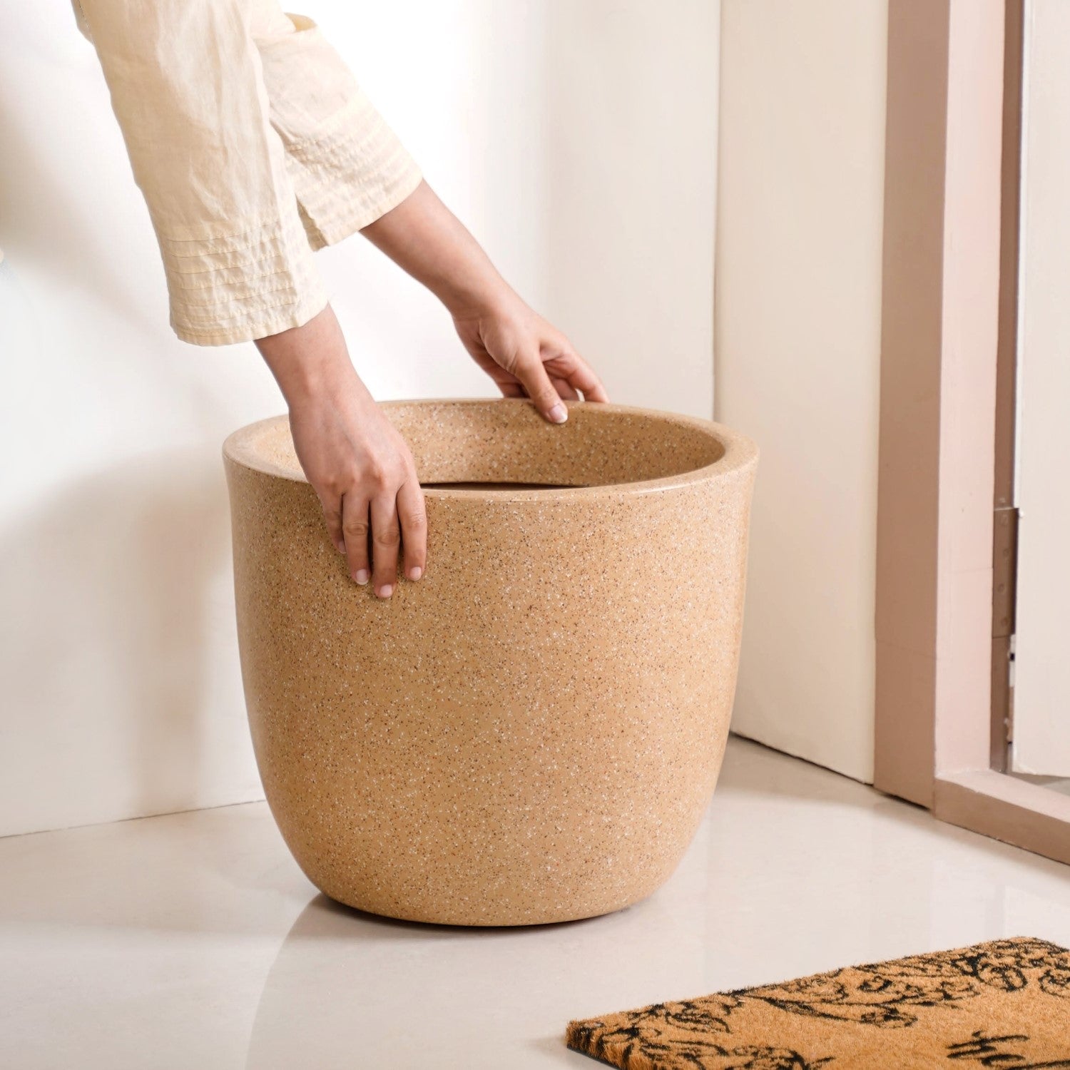 Planterra Large Beige Planting Pot 15x14 Inch
