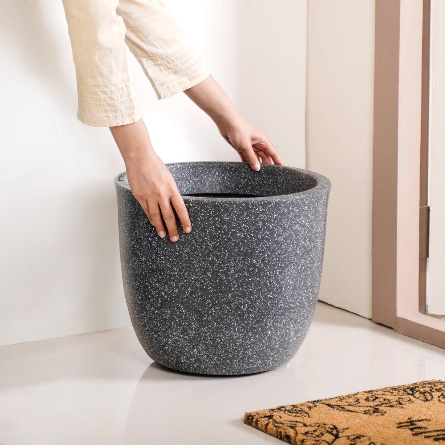 Planterra Large Charcoal Grey Planting Pot 15x14 Inch