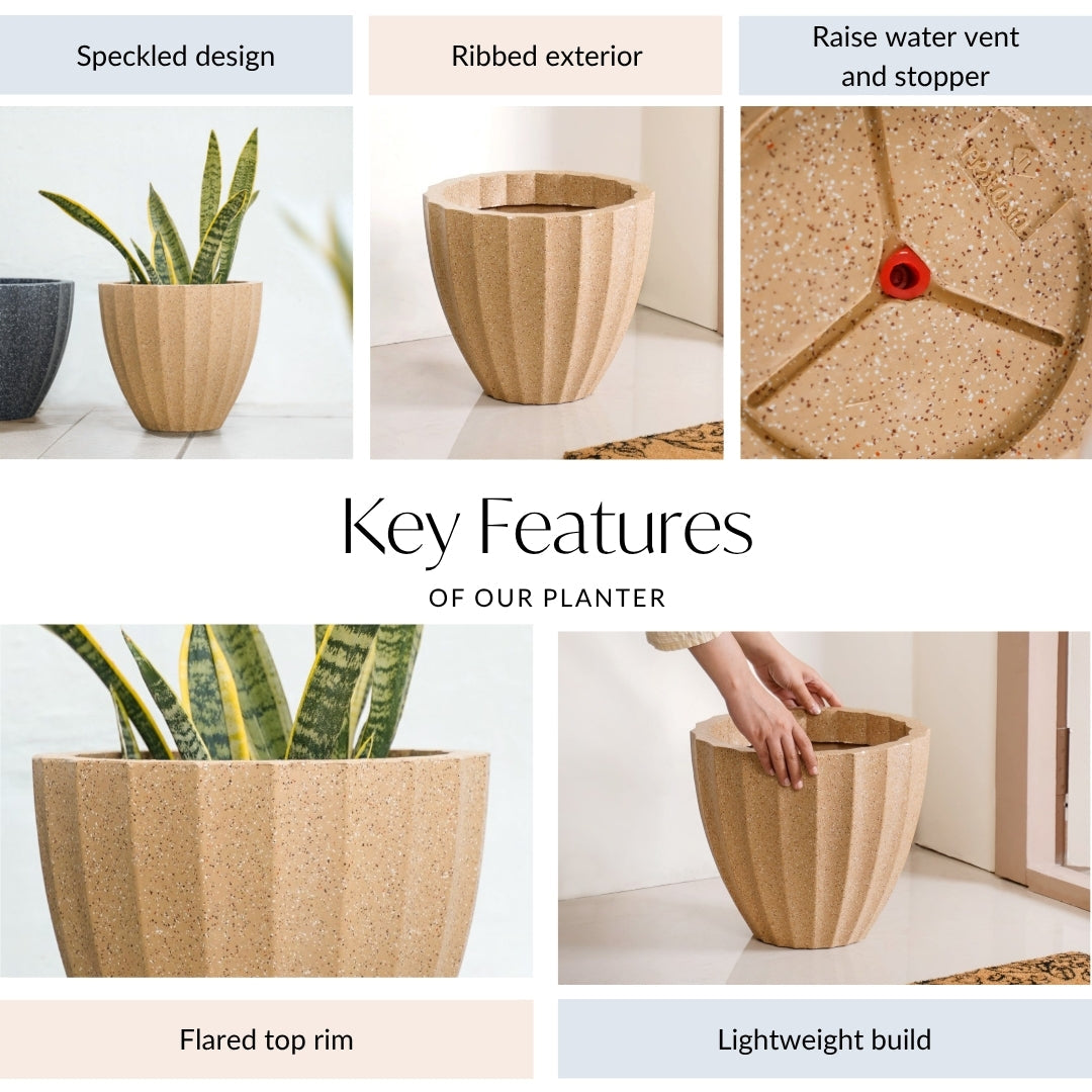 Planterra Ribbed Beige Planting Pot 12x12 Inch