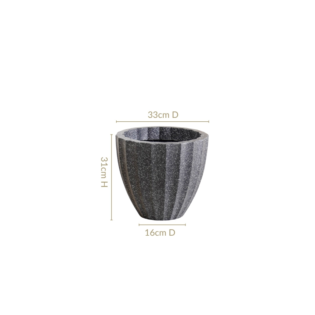 Planterra Ribbed Black Planting Pot 12x12 Inch