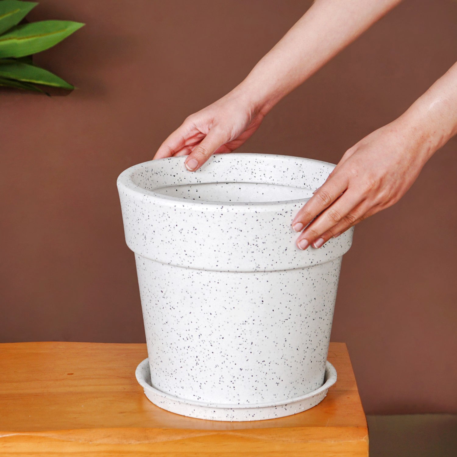 Planterra White Planter With Plate 10x9 Inch
