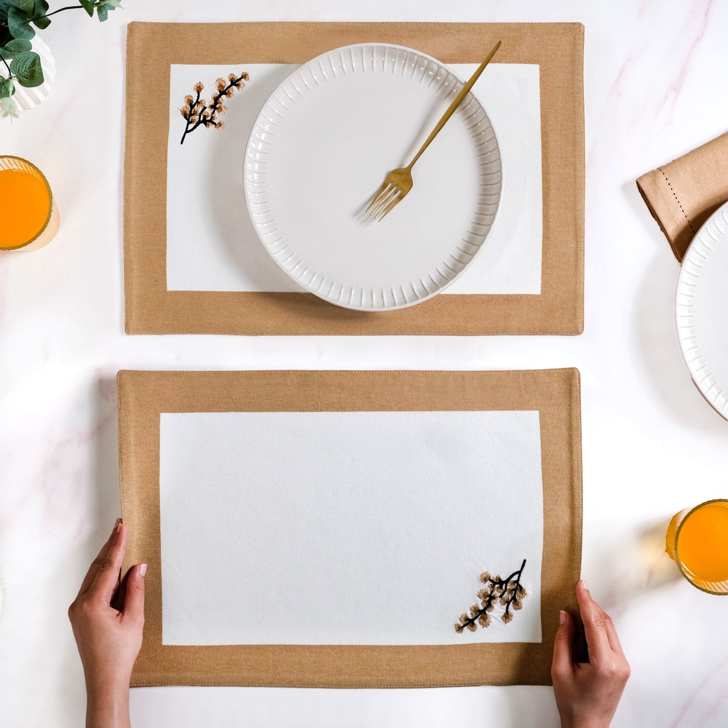 Midori Pure Cotton Table Mat Set Of 6 In Brown
