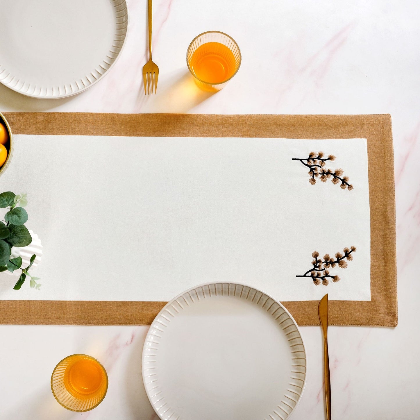 Midori Rustic Charm Cotton Table Runner In Brown 180x36cm