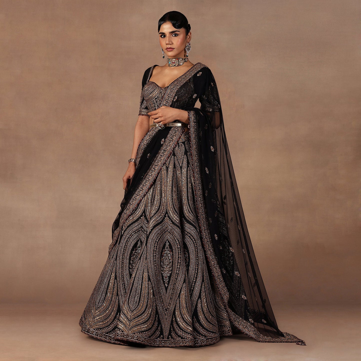 Antique Gold - Black Lehenga Set | EAST