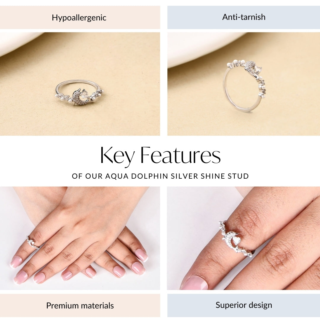 Aqua Dolphin Silver Shine Stud
