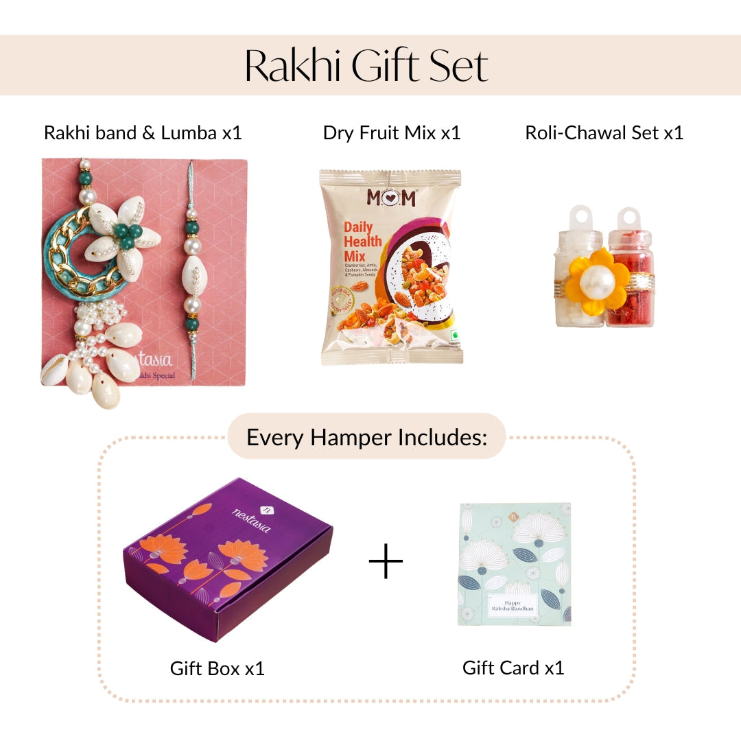 Aqua Shell Lumba Rakhi Set For Bhabhi And Brother