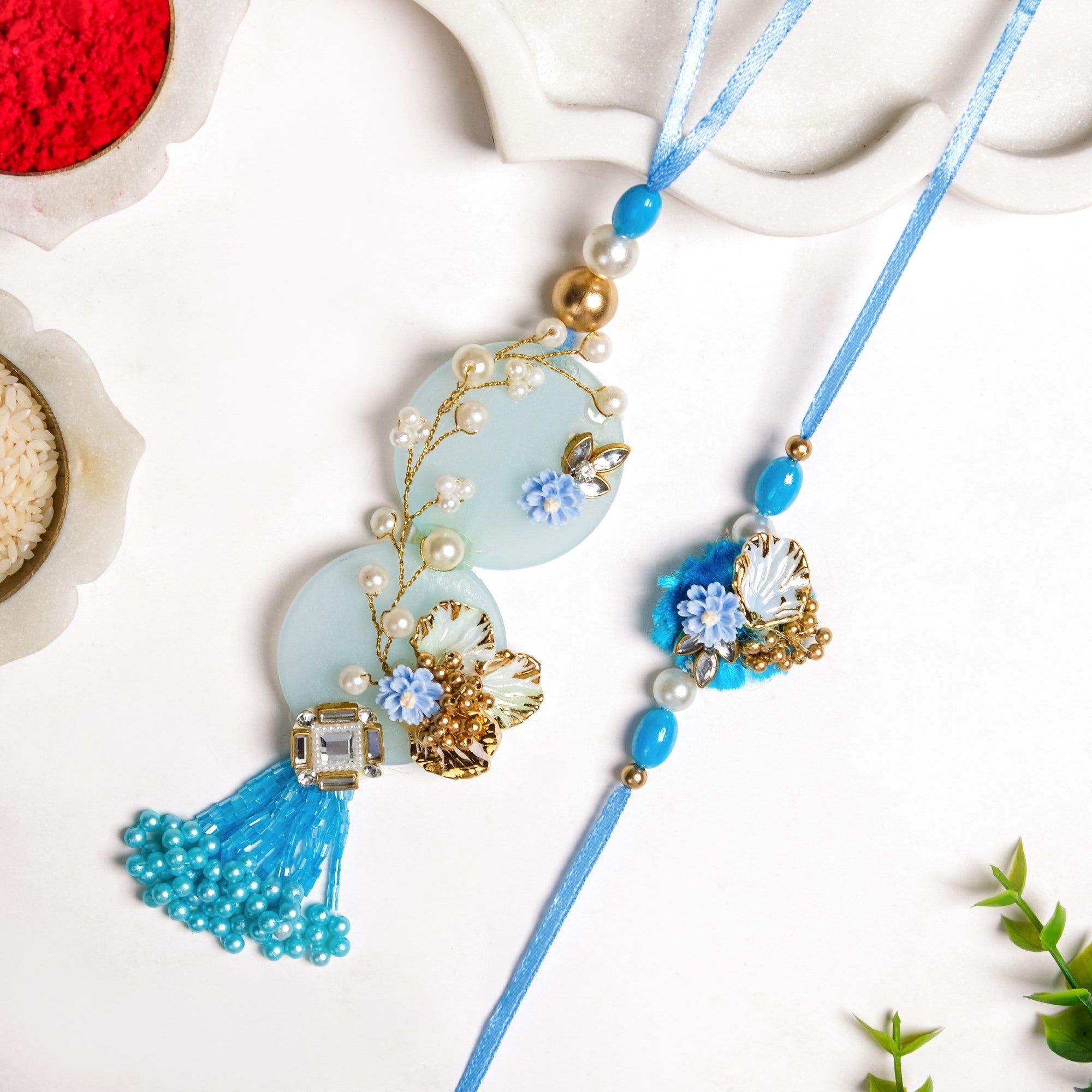 Aqua Bloom Rakhi Lumba Set