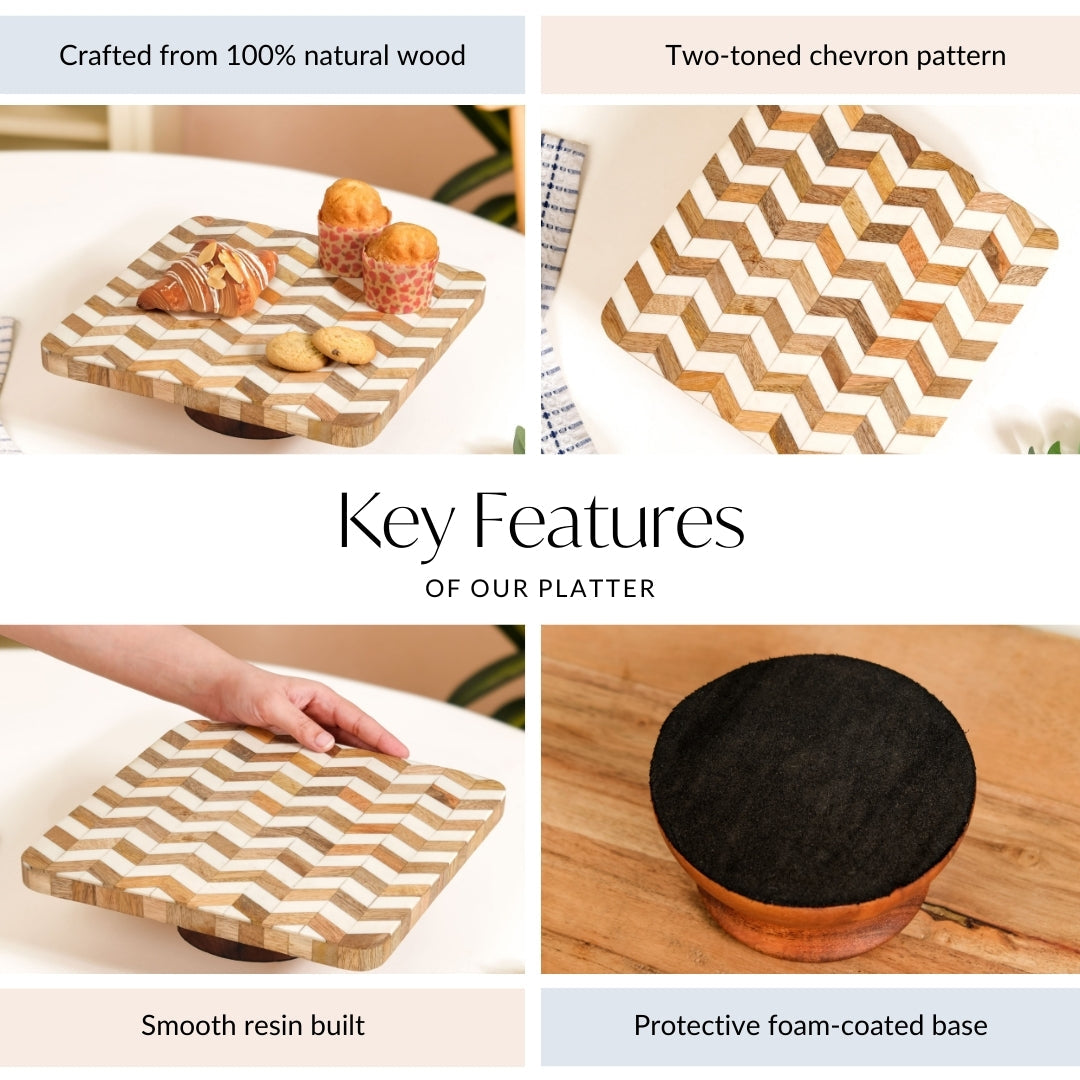 Artisanal Chevron Square Wooden Dessert Riser 26x26cm