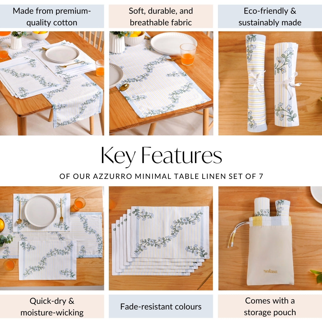 Azzurro Minimal Linen Set with Table Mats and Runner