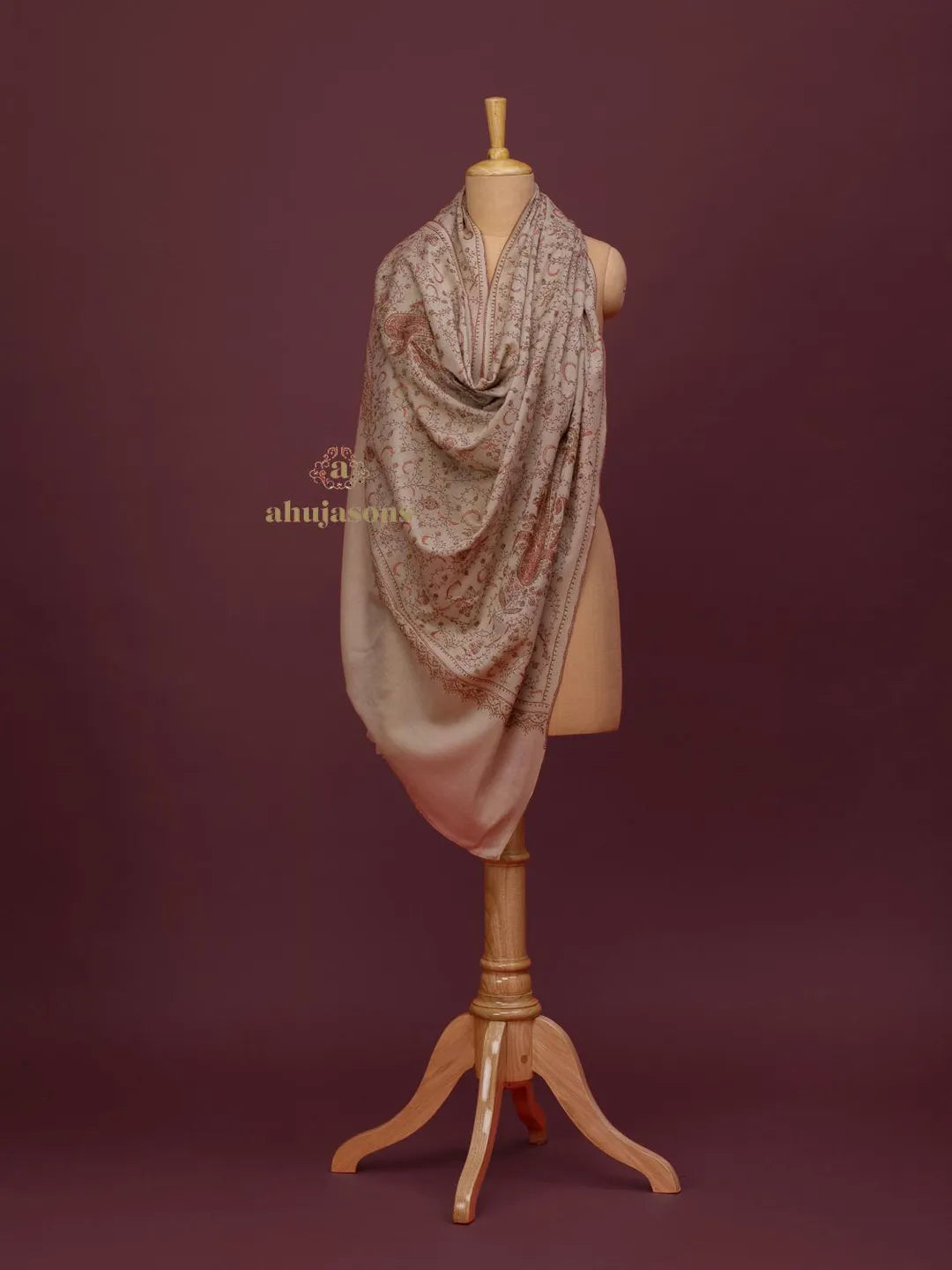 Elegant Cashmina Shawl with Jaal Pattern in Beige