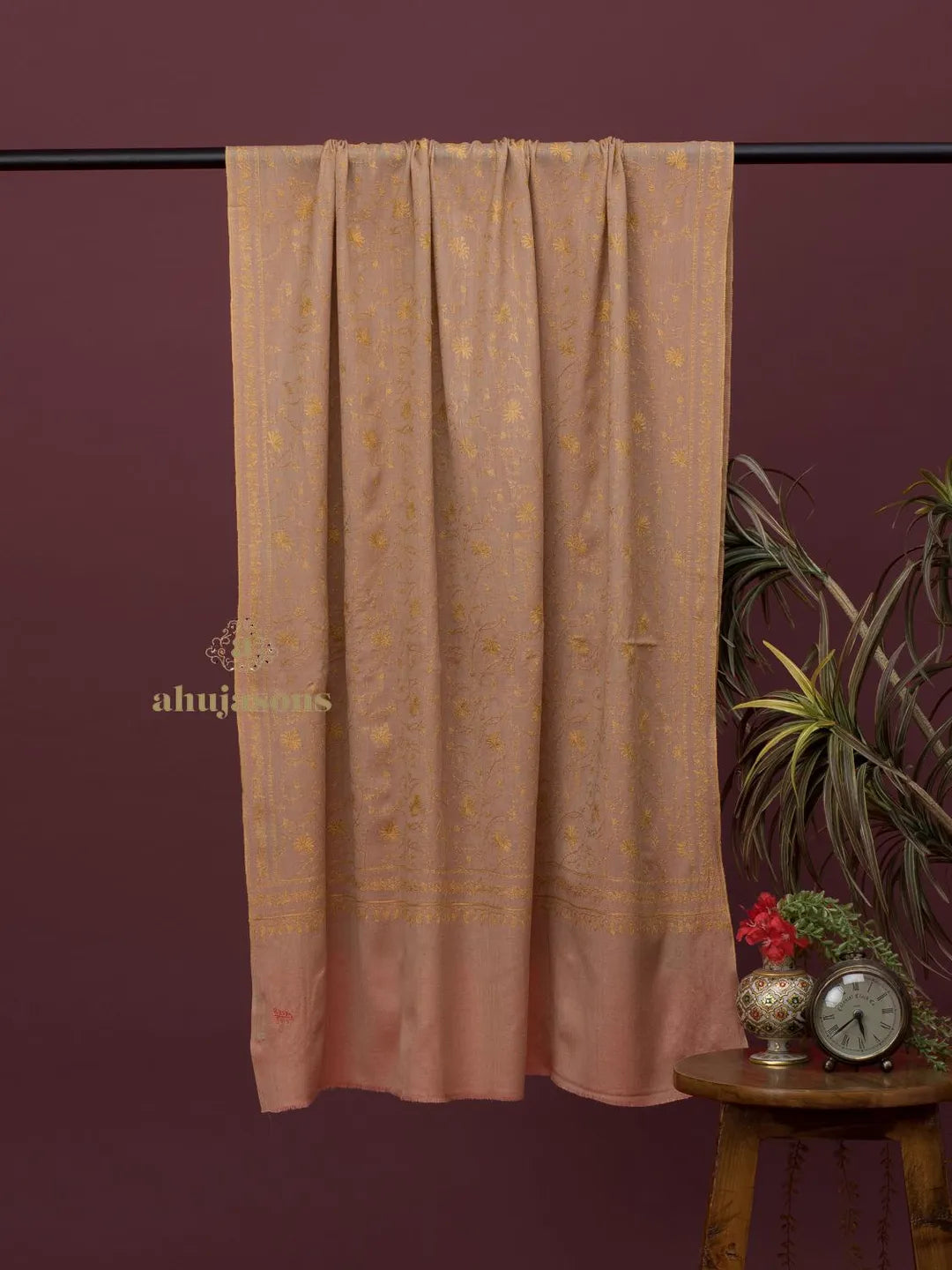 Elegant Cashmina Shawl with Jaal Pattern in Beige