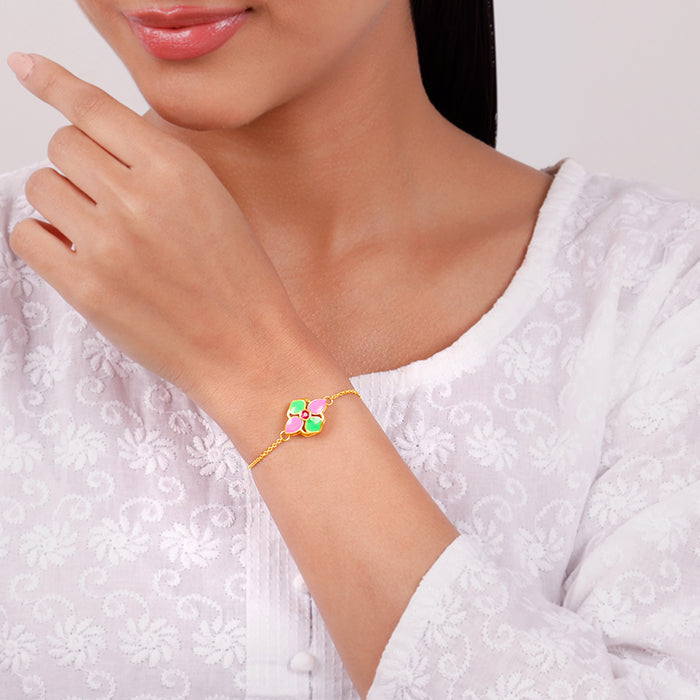 Golden Blissful Floral Bracelet Rakhi