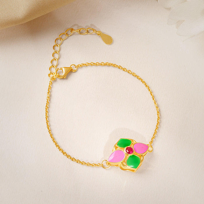 Golden Blissful Floral Bracelet Rakhi