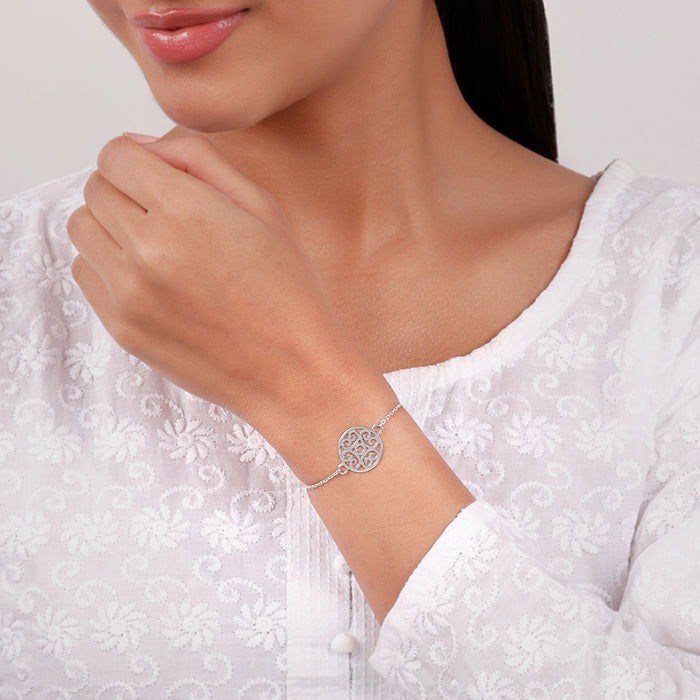 Silver Circular Mandala Bracelet Rakhi