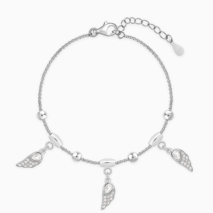 Silver Zircon Winged Charm Bracelet