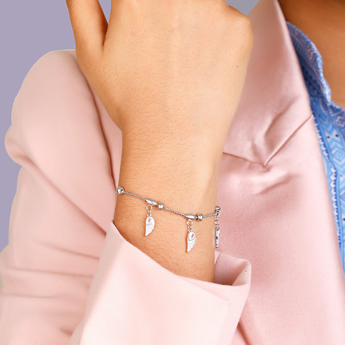 Silver Zircon Winged Charm Bracelet