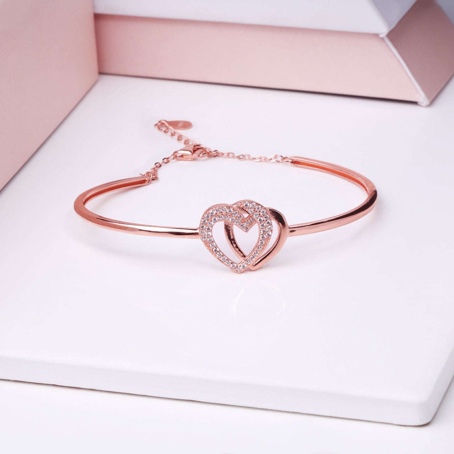 Rose Gold Interlocked Heart Duo Bracelet