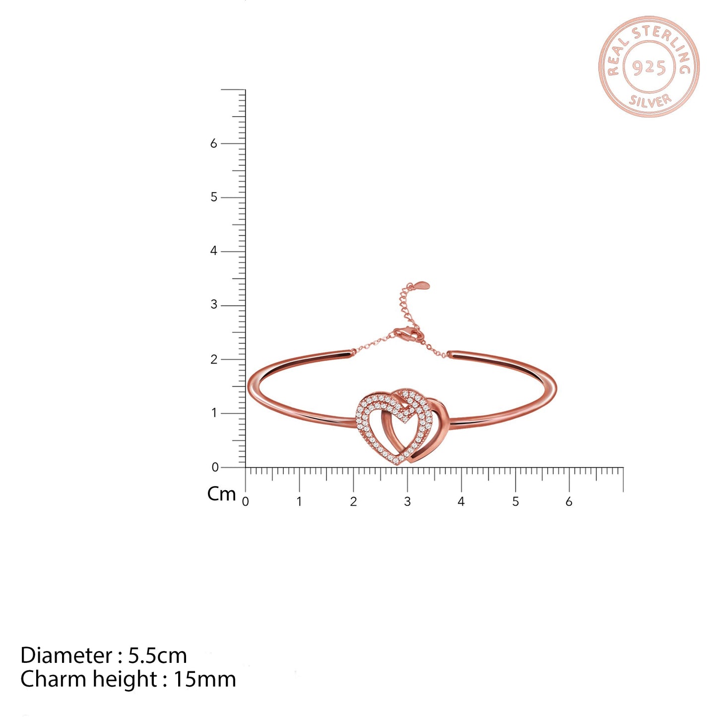 Rose Gold Interlocked Heart Duo Bracelet