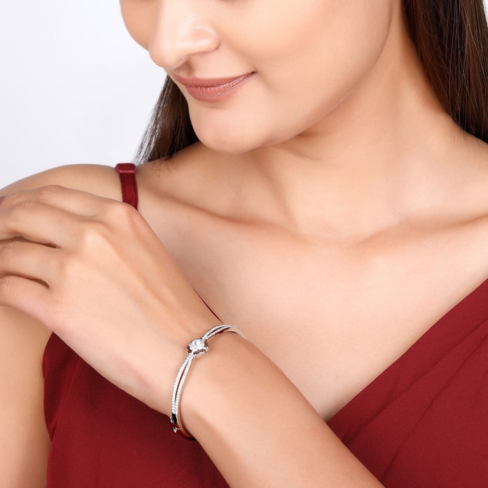 Silver Zircon Flower Bracelet
