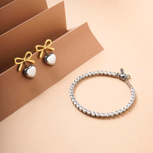 Diamond Affair Bracelet & Bi-metal Wrapped With Love Earrings Combo Set