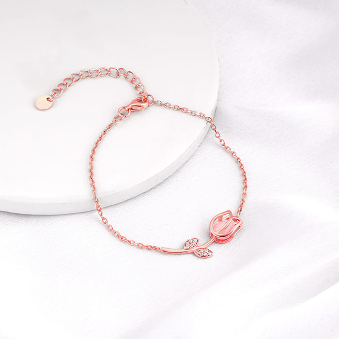 Rose Gold Pink Quartz Flower Bracelet