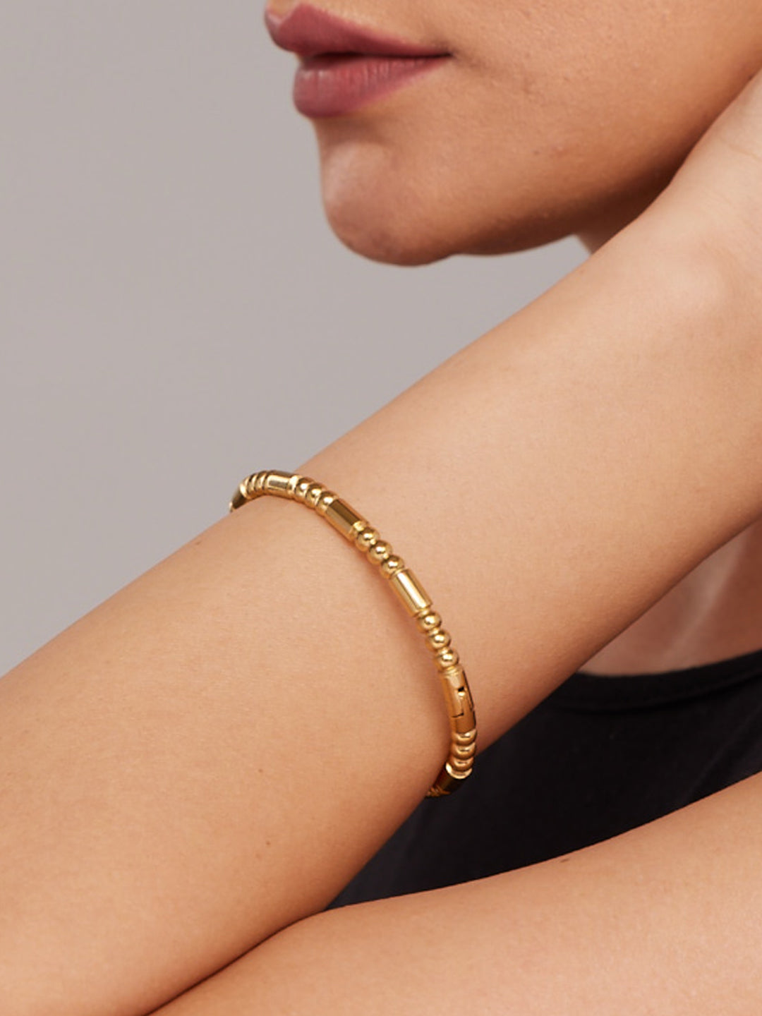 Golden Stream Bangle Bracelet & Two-Layered Bead Necklace Combo Set