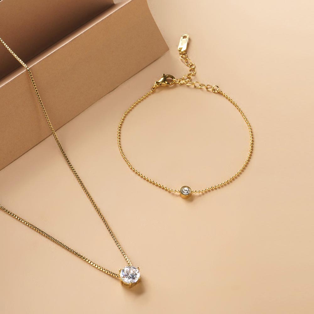 Solitary Spark Bracelet & Round Solitaire Necklace Combo Set